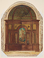 Design for chancel for Saint Michael's Church, Charleston, South Carolina, Louis C. Tiffany (American, New York 1848–1933 New York), Watercolor, pen and metallic ink, and graphite pencil on artist board, American