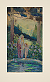 Design for a Window with Figures Standing Near a Pool, Louis C. Tiffany  American, Transparent and opaque watercolor, and graphite on translucent paper mounted on paper, American