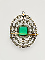 Brooch, Probably Tiffany &amp; Co. (1837–present), Emerald, diamonds, platinum, American