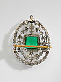 Brooch, Probably Tiffany &amp; Co. (1837–present), Emerald, diamonds, platinum, American