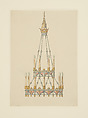 Design for a chandelier, Louis C. Tiffany American, Opaque watercolor, colored pencil, and graphite on translucent paper mounted on paperboard, American