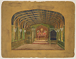 Design for a private chapel, Long Island, New York, Louis C. Tiffany (American, New York 1848–1933 New York), Transparent and opaque watercolor, metallic gold pigment, and ink on board with orginal gold mat