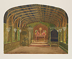 Design for a private chapel, Long Island, New York, Louis C. Tiffany (American, New York 1848–1933 New York), Transparent and opaque watercolor, metallic gold pigment, and ink on board with orginal gold mat