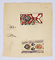 Color study of Coptic patterns (recto); Sketch of a lamp (verso), Tiffany Studios, Gouache, ink, and graphite on paper, American