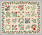 Quilt top, appliqued, Cotton, embroidered with cotton thread, American