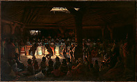 Dance in a Subterranean Roundhouse at Clear Lake, California, Jules Tavernier (American (born France), Paris 1844–1889 Honolulu, Hawaii), Oil on canvas, American