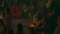 Dance in a Subterranean Roundhouse at Clear Lake, California, Jules Tavernier (American (born France), Paris 1844–1889 Honolulu, Hawaii), Oil on canvas, American