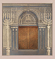 Design for Ark Doors, Temple Emanu-El, New York, Louis C. Tiffany (American, New York 1848–1933 New York), Silver gelatin print with brown ink and graphite on wove paper mounted on board in original warm grey window mat, American