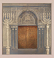 Design for Ark Doors, Temple Emanu-El, New York, Louis C. Tiffany (American, New York 1848–1933 New York), Silver gelatin print with brown ink and graphite on wove paper mounted on board in original warm grey window mat, American