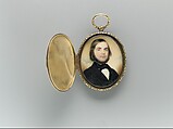 Portrait of a Gentleman, Watercolor on ivory in hinged guilloche locket with cast foliate bezel; verso lens  contains fabric, American