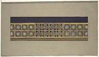 Design of  Altar Rail for St. Paul's Church, Troy, New York, Louis C. Tiffany  American, Watercolor, pen and a variety of inks (metallic bronze, brown and black), and graphite on off-white wove paper-faced illustration board with original warm grey window mat, American