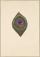 Design for peacock feather, Louis C. Tiffany (American, New York 1848–1933 New York), Watercolor and graphite on smooth-surfaced off-white Bristol board, American