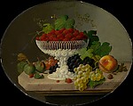Still Life with Strawberries in a Compote, Severin Roesen  American, Oil on board with gold leaf frame, American