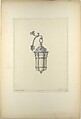 Design for hanging wall-mounted lantern, Louis C. Tiffany American, Gouache, colored pencil, and graphite on off-white tracing paper on a light weight multi-ply paper board, American