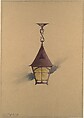 Design for hanging light fixture, Louis C. Tiffany American, Watercolor, colored pencil, and graphite on tan wove paper with vertical grain direction, American