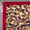 Quilt, Crazy pattern, Elizabeth Hickok Keeler (1847–1926), Silk, silk velvet, silk thread, metallic beads, and ink, American