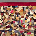 Quilt, Crazy pattern, Elizabeth Hickok Keeler (1847–1926), Silk, silk velvet, silk thread, metallic beads, and ink, American