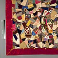 Quilt, Crazy pattern, Elizabeth Hickok Keeler (1847–1926), Silk, silk velvet, silk thread, metallic beads, and ink, American