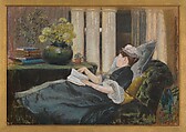 Louise Tiffany, Reading, Louis C. Tiffany (American, New York 1848–1933 New York), Pastel on buff colored wove paper, American