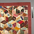 Quilt, Crazy pattern, Clara Louise Roscoe (born 1828), Silk, silk thread, metallic thread, chenille, ink, and oil paint, American