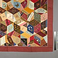 Quilt, Crazy pattern, Clara Louise Roscoe (born 1828), Silk, silk thread, metallic thread, chenille, ink, and oil paint, American