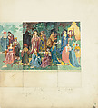 Design for a tapestry of medieval ladies and lords, Louis C. Tiffany American, Watercolor and graphite on off-white artist board, American
