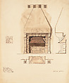 Revized Design For Hunt Room Mantel, Louis C. Tiffany (American, New York 1848–1933 New York), Watercolor, pen and brown inks, and graphite on artist board paper, American