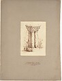 Design for pedestal, Louis C. Tiffany (American, New York 1848–1933 New York), Pen and brown ink, and graphite on artist board with original warm grey window mat, American