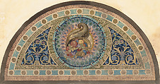 Suggestion for a mosaic lunette, Merchants and Mechanics Bank, Scranton, Pennsylvania, Louis C. Tiffany (American, New York 1848–1933 New York), Watercolor, pen and brown ink, pink colored pencil, and graphite on off-white wove paper, American