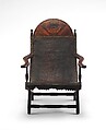 Campeche Chair, Mahogany and mahogany veneer, light and dark wood inlay, and leather, American