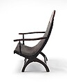 Campeche Chair, Mahogany and mahogany veneer, light and dark wood inlay, and leather, American