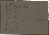 Chinese Landscape, Arthur B. Davies (American, Utica, New York 1862–1928 Florence), Black crayon and white chalk on dark gray-green wove paper, American