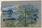 Trees and Fields, Arthur B. Davies (American, Utica, New York 1862–1928 Florence), Pastel on blue-gray Japanese paper, American