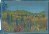 Across the Valley, Arthur B. Davies (American, Utica, New York 1862–1928 Florence), Pastel on bright blue Japanese paper, American
