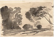 Landscape: Black Trees I, Arthur B. Davies (American, Utica, New York 1862–1928 Florence), Black ink wash on off-white wove paper, American