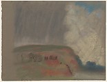 House on Hillside, Arthur B. Davies (American, Utica, New York 1862–1928 Florence), Pastel on dark gray-green paper, American