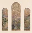 Design for three light landscape window, Louis C. Tiffany  American, Transparent and opaque watercolor and graphite on off-white wove paper, mounted on mat board, American