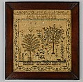 Embroidered sampler, Sally Cornelius  American, Embroidered silk on linen, American