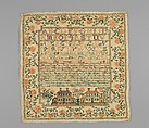 Embroidered sampler, Elizabeth L. Smith (1815–1841), Embroidered silk on cotton, American