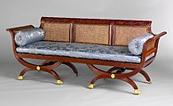 Sofa, Attributed to Duncan Phyfe (American (born Scotland), near Lock Fannich, Ross-Shire, Scotland 1768/1770–1854 New York), Mahogany, tulip poplar, cane, gilded brass, American