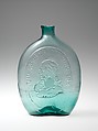 Figured flask, Dyottville Glass Works (1833–1923), Blown-molded glass, American