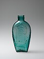 Figured flask, Blown-molded glass, American