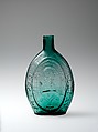 Figured flask, Probably Knox and McKee (Virginia Green Glass Works) (1820–ca. 1833), Blown-molded glass, American