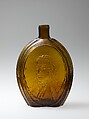 Figured flask, Kensington Glass Works (1816–38), Blown-molded glass, American