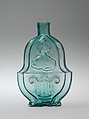 Figured flask, Attributed to McCarty and Torreyson (ca. 1842–?), Blown-molded glass, American