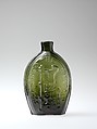 Figured flask, Keene Glass Works (1815–41), Blown-molded glass, American