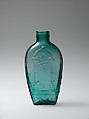 Figured flask, Blown-molded glass, American