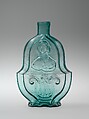 Figured flask, Attributed to McCarty and Torreyson (ca. 1842–?), Blown-molded glass, American