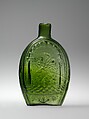 Figured flask, White Glass Works (1815–51), Blown-molded glass, American