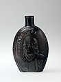 Figured flask, Kensington Glass Works (1816–38), Blown-molded glass, American